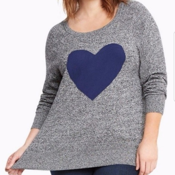 Torrid Heather Gray Blue Heart Pullover Crew Neck Sweater - Picture 1 of 5